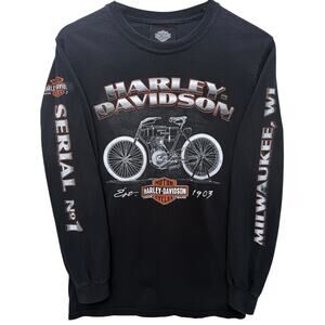 Harley Davidson Long Sleeve Shirt Mens Small Black Motorcycle Graphic Tee